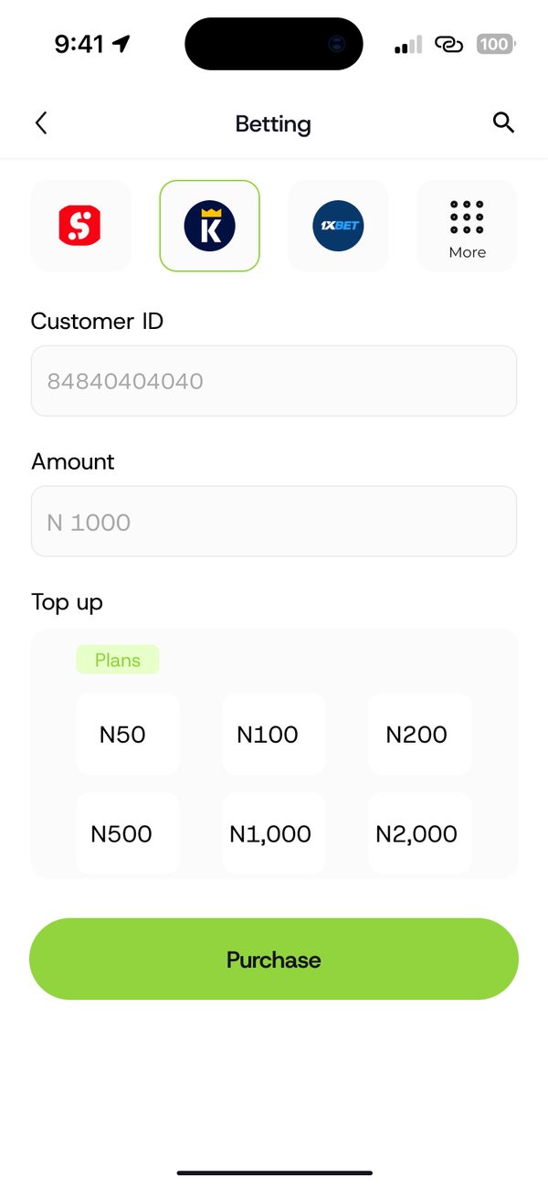 Choose platform, ID and amount