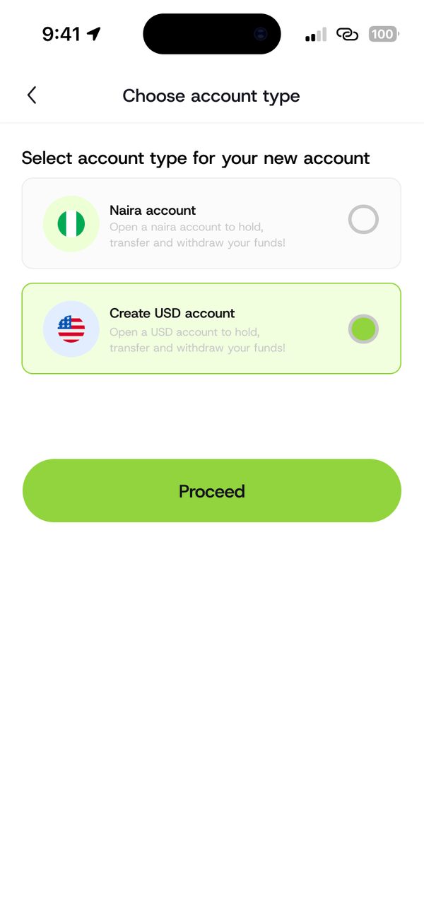 Choose USD account