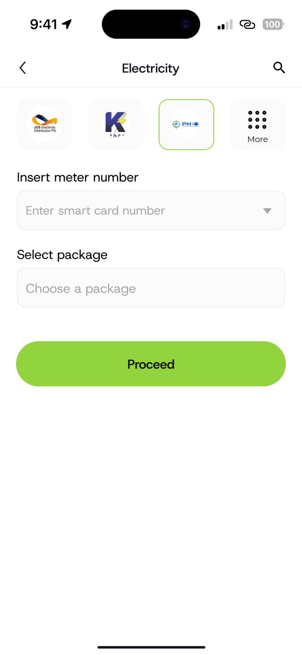 Pick provider and enter meter number