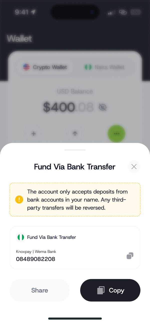 Copy your account details
