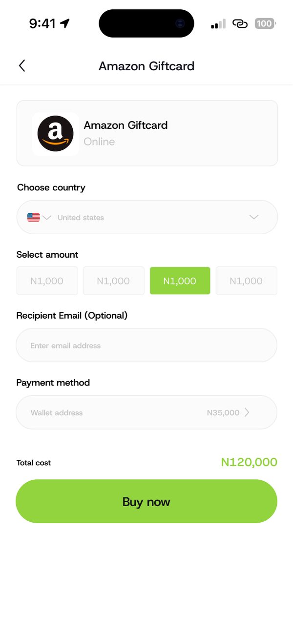 Choose country and amount