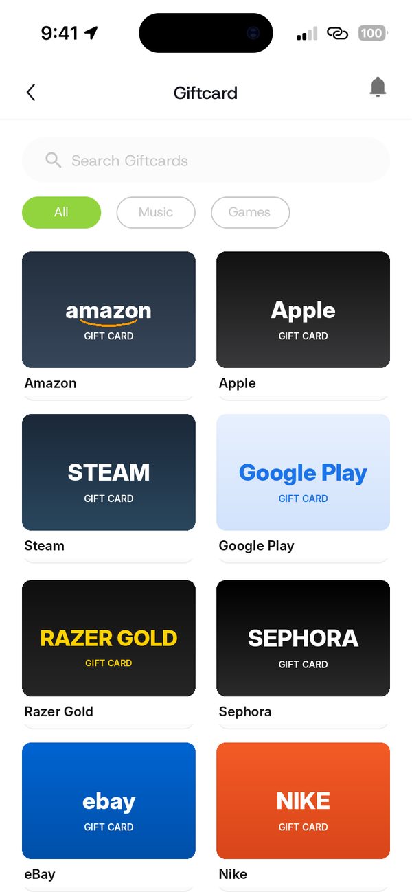 Open Gift cards and pick your card