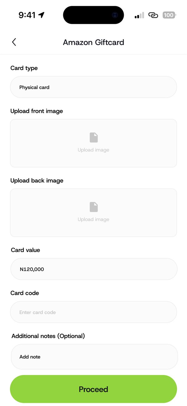 Upload the card and enter the code