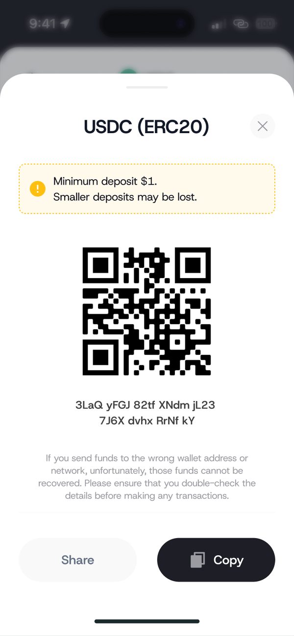 Receive or send screen in the KnoxxPay app