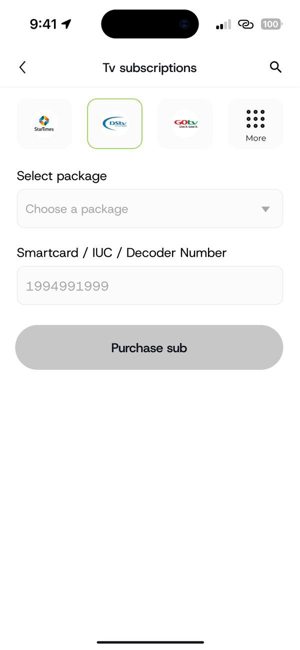 Choose provider, package and smartcard
