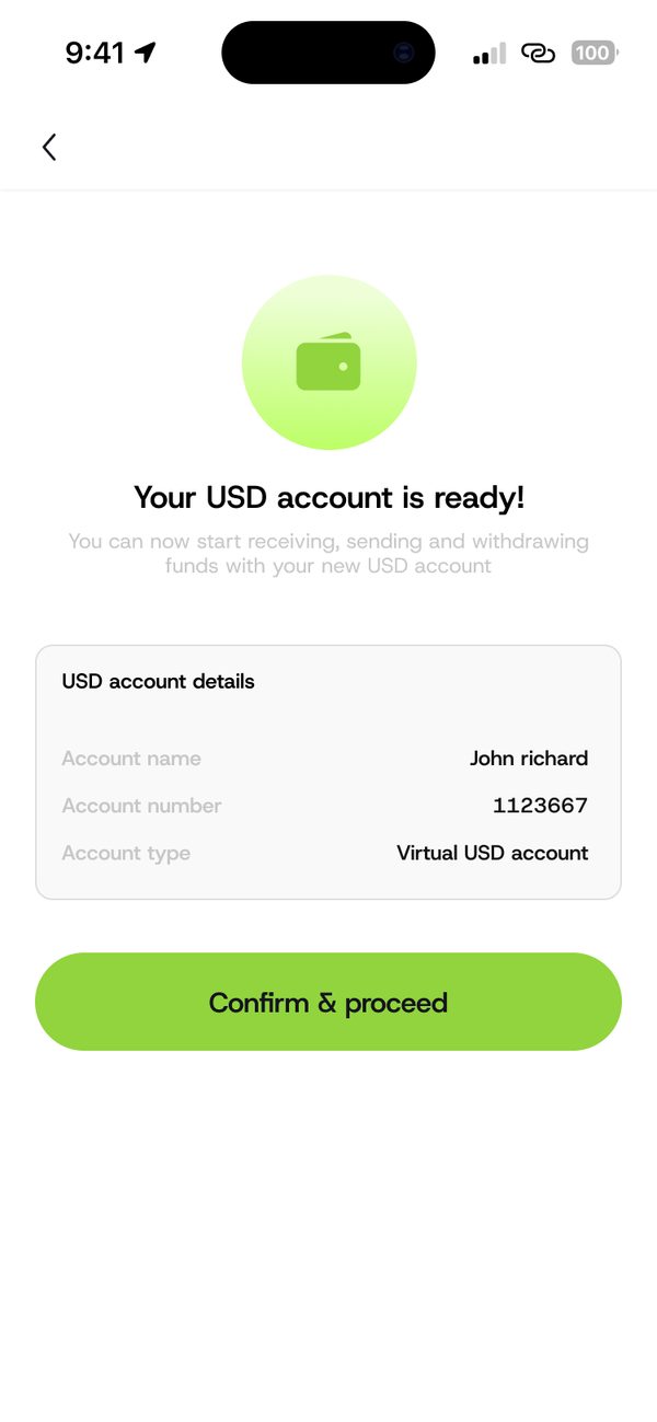 USD account ready screen