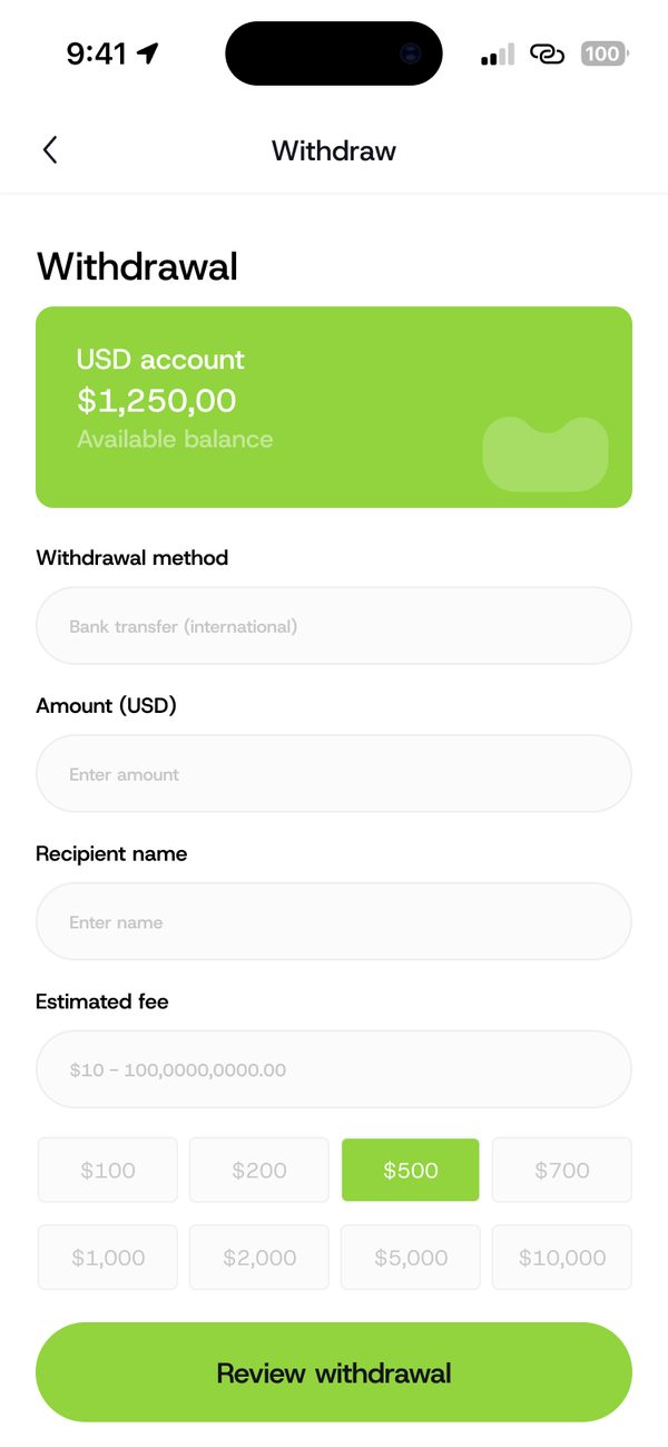 Start a withdrawal